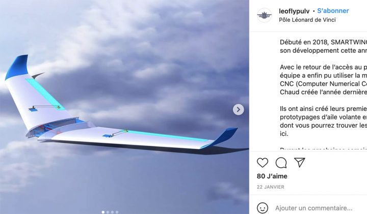 Dans le cadre des projets d'innovation ESILV, LeoFly réalise une aile volante autonome intitulée Smartwing